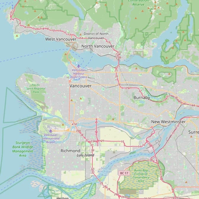 Map of MS Moving's service areas across Metro Vancouver
